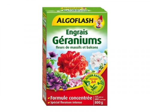 Engrais géraniums et plantes fleuries, ALGOFLASH, 800 g, 40 m²