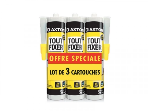 Lot de 3 cartouches de colle Tout Fixer au mur, AXTON, 310 ml blanc
