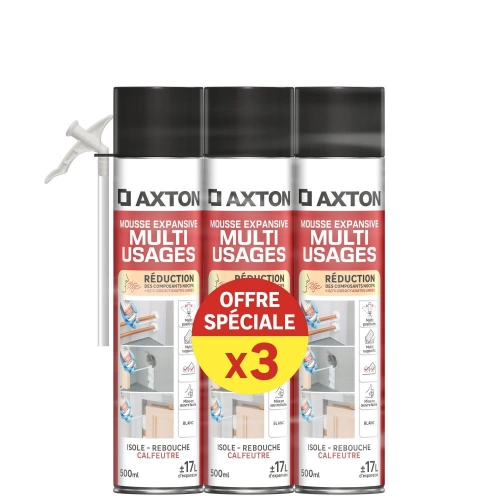 Lot de 3 mousses expansives Multi-usages AXTON blanc 500ml