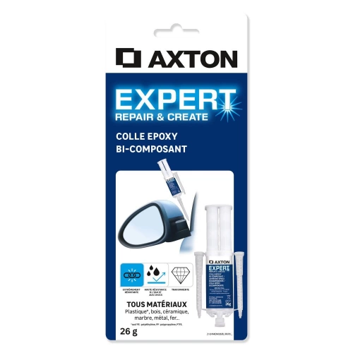 Colle de reparation epoxy bi-composant axton expert seringue 26g