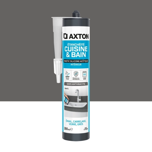 Mastic silicone cuisine/bain gris AXTON cartouche 280 ml