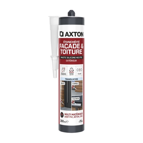 Mastic étanchéite facade/toiture silicone neutre AXTON transp c 280ml