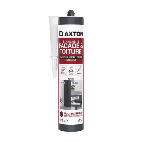 Mastic étanchéite facade/toiture polymère hybride AXTON blanc c. 280ml