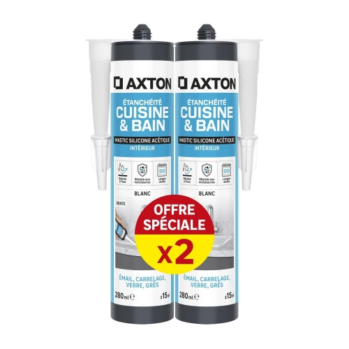 Lot de 2 mastics d'étanchéité Cuisine et bain AXTON blanc, 560 ml