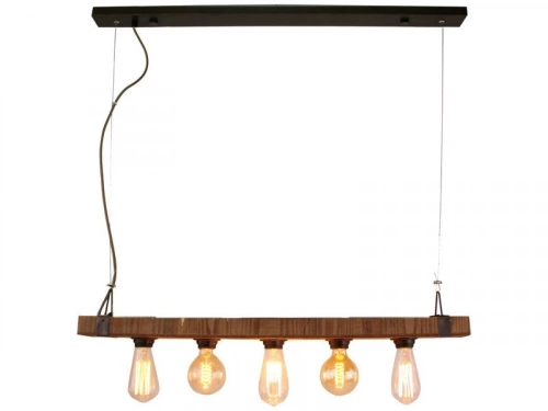 Suspension, E27 Style Industriel Woodhill Métal Noir Et Bois Brilliant