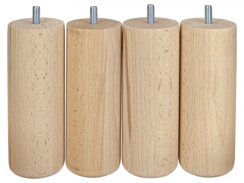 Lot De 4 Pieds De Meuble Cylindrique Fixes Hêtre Brut Blanc/Beige/Naturels, 15Cm