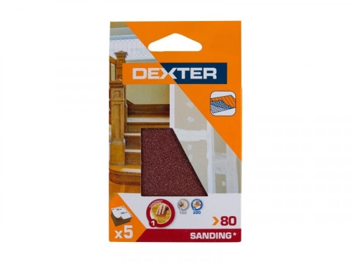Lot de 5 feuilles abrasif bois grains 80, DEXTER, 100 x 70