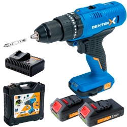Perceuse à percussion sans fil DEXTER 20 V 2.5 Ah, 2 batteries UP20