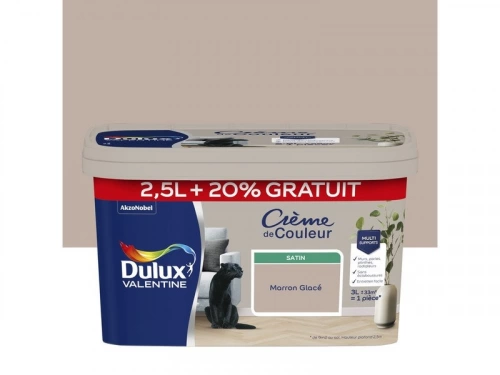 Peinture Crème de couleur DULUX VALENTINE marron glacé satin 2.5L+20% gratuit