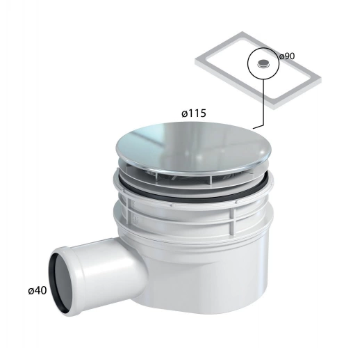 Bonde capot extra-plate horizontale pour receveur de douche diam. 90 mm h. 85 mm en inox, EQUATION