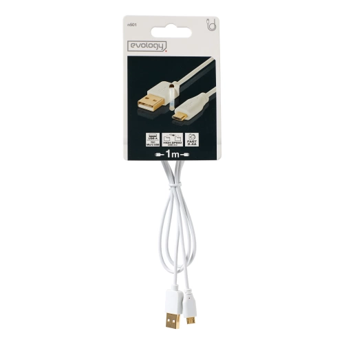 Câble chargeur micro usb, 1 m blanc EVOLOGY