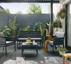 Salon bas de jardin PANKA anthracite resine recyclee, 4 personnes