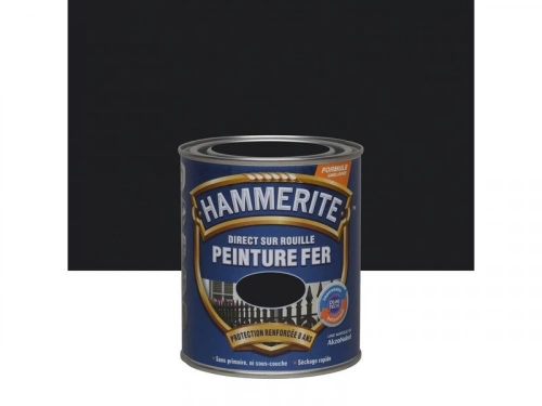 Peinture fer extérieur direct sur rouille, HAMMERITE, 0.75 L noir brillant