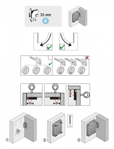 Serrure de meuble acier en applique HETTICH 35 mm réversible
