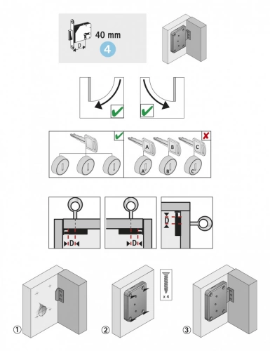 Serrure de meuble acier en applique HETTICH 40 mm réversible
