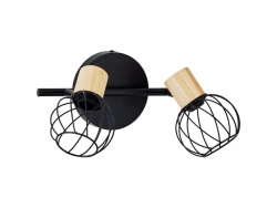 Barre 2 spots MALLOW, E14, bambou, métal noir, INSPIRE