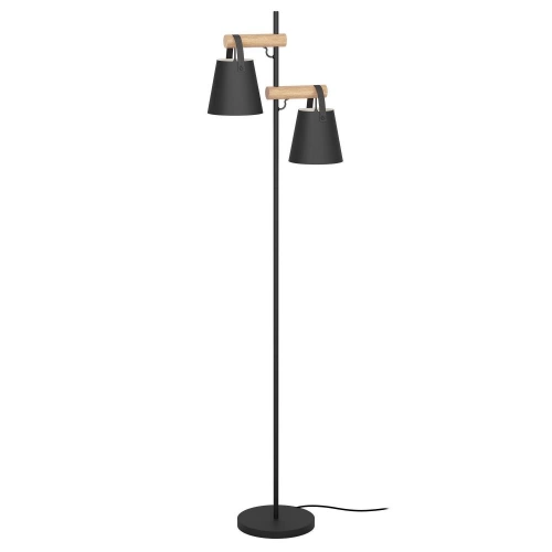 Lampadaire PANDORE 2 x E27 H. 160 métal noir/bois INSPIRE