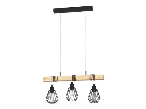 Suspension TABODI 3 x E27 L. 70 cm métal noir/bois INSPIRE