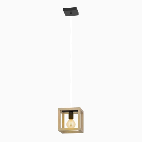 Suspension ELGORT E27 diam. 20 cm métal noir/bois INSPIRE