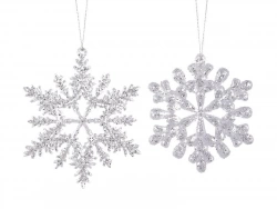 Deco noel a suspendre flocon acrylique argent 13cm 2 variantes