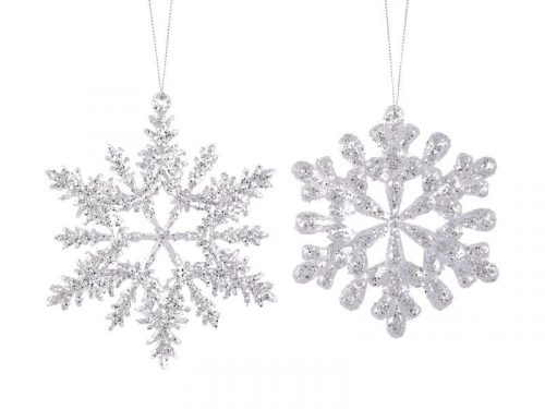 Deco noel a suspendre flocon acrylique argent 13cm 2 variantes