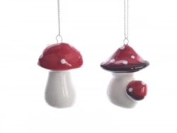 Deco noel a suspendre champignon terre cuite emaillee 4,5x4,5cm 2 variantes