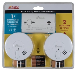 Détecteur de fumee x2 + 1 Détecteur de monoxyde pack kidde