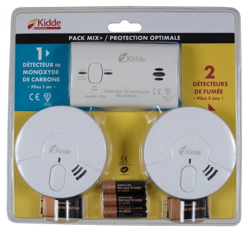 Détecteur de fumee x2 + 1 Détecteur de monoxyde pack kidde