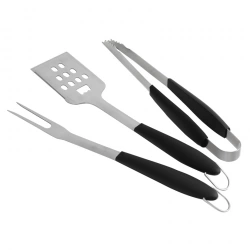 Set de 3 ustensiles en inox (pince, spatule et fourchette) - 44 cm