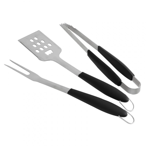 Set de 3 ustensiles en inox (pince, spatule et fourchette) - 44 cm