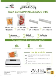 Emballage sous vide pack 70 sacs + 2 rouleaux 20-28x500cm LE PRATIQUE