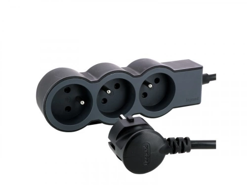 Multiprise Filaire Compact, 3 Prises Noir Legrand