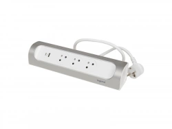 Multriprise angle 3 prises + usb alu blanc