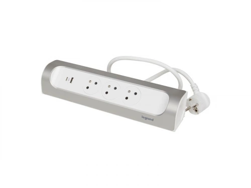 Multriprise angle 3 prises + usb alu blanc