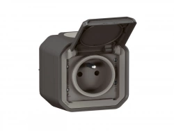 Prise avec terre étanche saillie Plexo, LEGRAND, anthracite