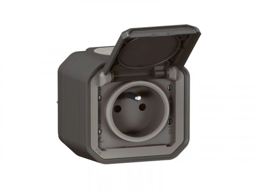 Prise avec terre étanche saillie Plexo, LEGRAND, anthracite