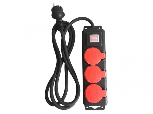 Multiprise Filaire, 3 Prises Noir / Rouge, 2M, Lexman