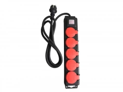 Multiprise Filaire, 5 Prises Rouge / Noir, 2M, Lexman