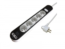 Multiprise Usb Filaire, 5 Prises Blanc / Noir, 1.5M, Lexman