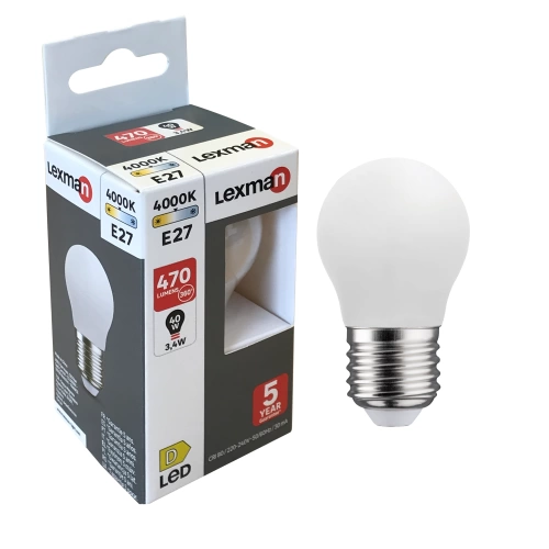 Ampoule led, sphérique E27, 470lm = 40W, blanc neutre, LEXMAN