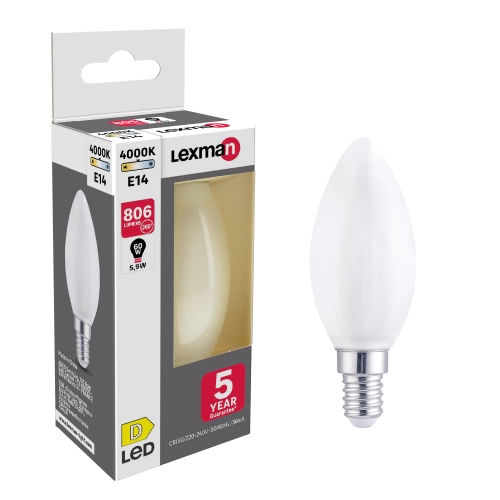 Ampoule led, flamme E14, 806lm = 60W, blanc neutre, LEXMAN