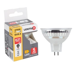 Ampoule led réflecteur GU5.3, 36°, 621Lm = 50W, blanc chaud, LEXMAN