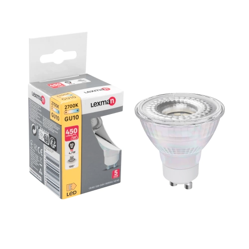 Ampoule led réflecteur GU10, 100°, 450Lm = 50W, blanc chaud, LEXMAN