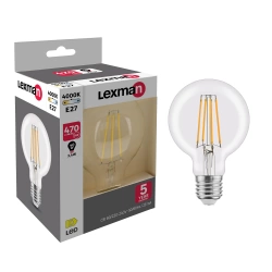 Ampoule led, globe 80mm E27, 470lm = 40W, blanc neutre, LEXMAN