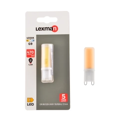 Ampoule led, capsule G9, 470lm = 40W, blanc neutre, LEXMAN