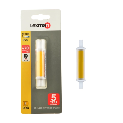 Ampoule led, crayon R7S, 470lm = 40W, blanc chaud, LEXMAN