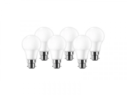 Lot de 6 ampoules led B22, 806Lm = 60W, blanc chaud, LEXMAN