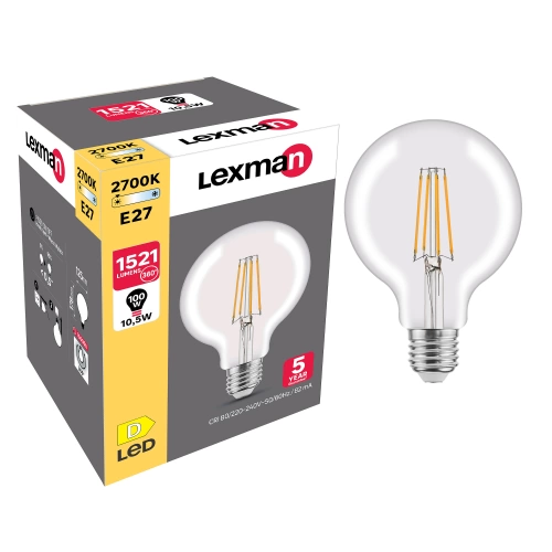 Ampoule led, globe 125mm E27, 1521lm = 100W, blanc chaud, LEXMAN
