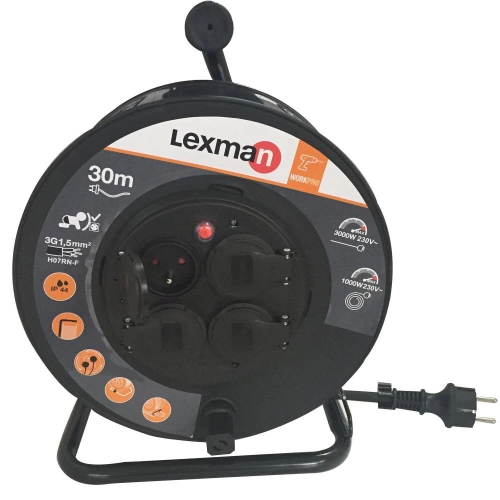 Enrouleur de câble électrique chantier L.30 m ho7rnf 3g1.5, LEXMAN