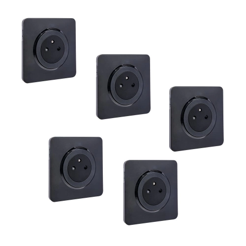 Lot de 5 prises avec terre, complet Lumia, LEXMAN, black